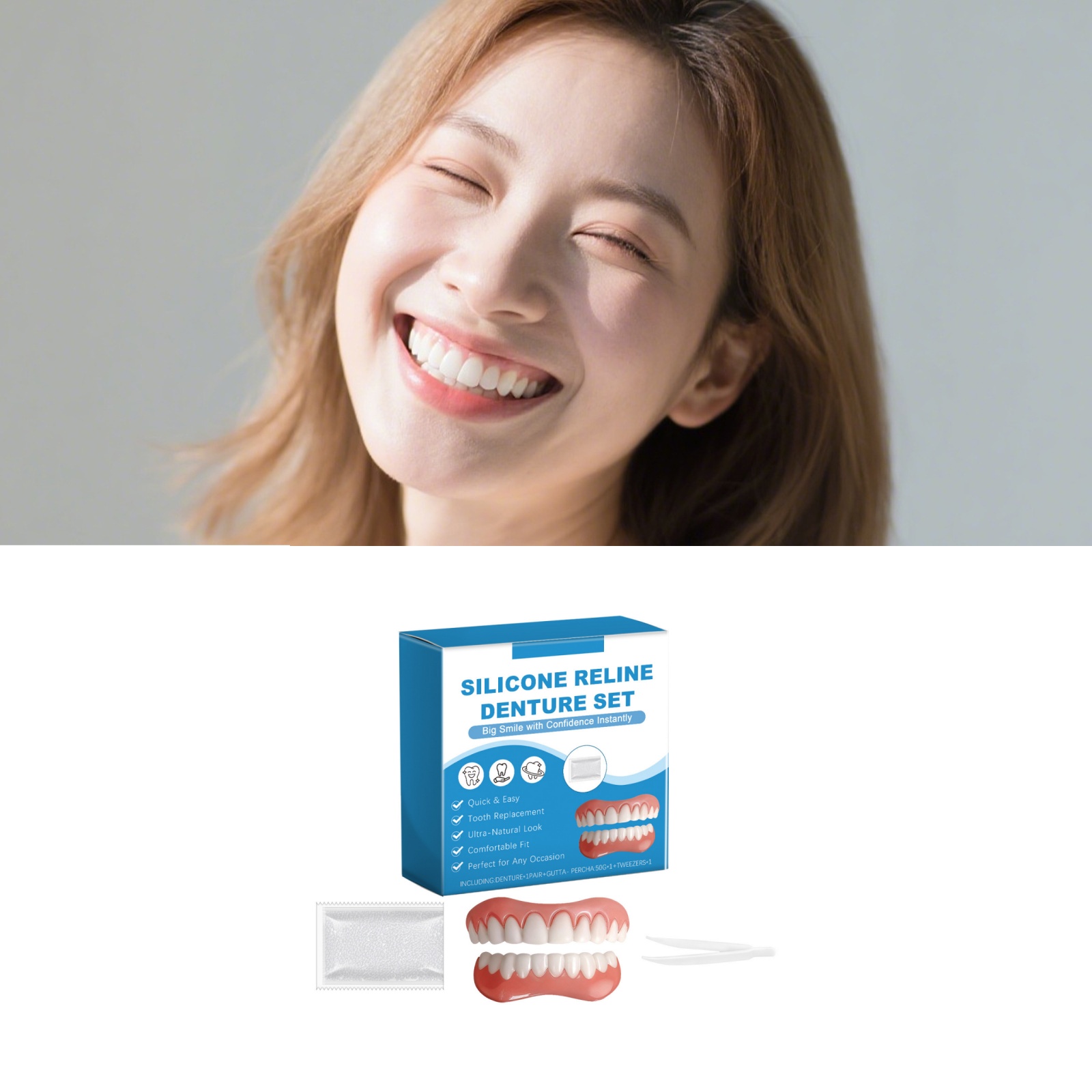 Full Cover Adhesive - Gigi Palsu Satu Set Lengkap Di