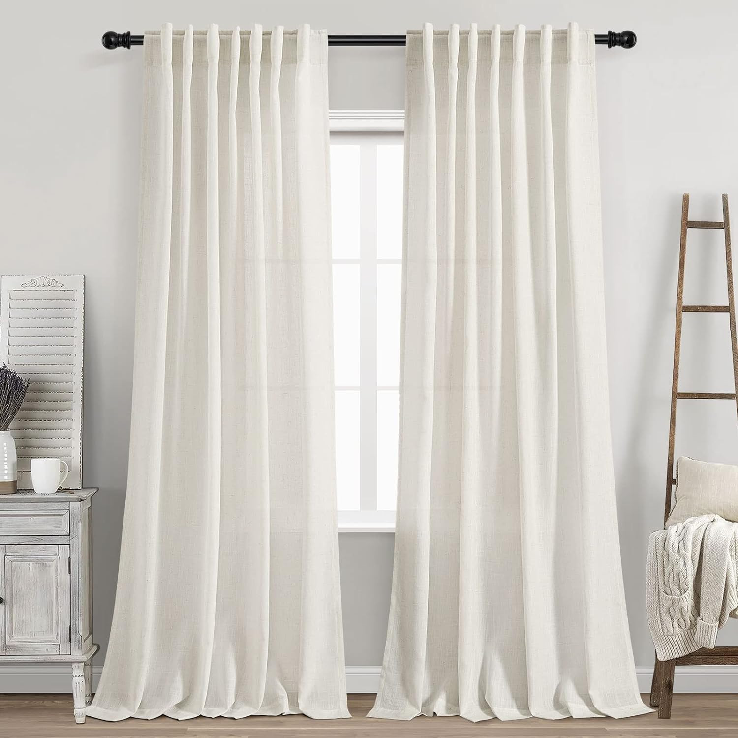 Privacy Filter 2Pack - Gorden Linen Krem dengan Lis Belakang,